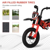 Qaba 12" Kids Balance Bike, No Pedal Training Bicycle, Motorbike Look, Steel Frame, with Air Filled Tires, Handlebar, PU Seat, for 3-6 Years Old, Red(m-5)