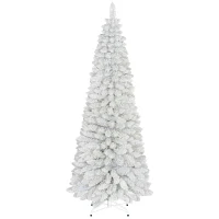 HOMCOM 6ft White Christmas Tree, Flocked Pencil Christmas Tree with 376 Branch Tips and Metal Base for Home, Indoor, Holiday(m-2)