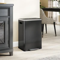 HOMCOM 2 x 20 Liter Garbage Bin, Stainless Steel Garbage Can with Soft-Close Lid and Removable Inner Buckets, Black(m-8)