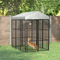 PawHut Galvanised Steel Outdoor House Heavy Duty Dog Kennel, Black(m-1)