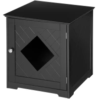 PawHut Cat Litter Box Enclosure End Table, Indoor Cat Washroom with Magnetic Door, Hidden Litter Box Nightstand with Large Tabletop, Easy Assembly, Black(m-11)