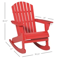 Outsunny Wooden Adirondack Rocking Muskoka Chair with Slatted Wooden Design, Fanned Back and Classic Rustic Style, Red(m-3)