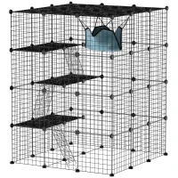 PawHut 4 Tier DIY Cat Cage Indoor, Catio for 1-3 Cats with Hammock, 5 Doors, 3 Ramps, 3 Jumping Platforms, for 1-3 Cats, Black(m-11)