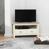 HOMCOM Corner TV Stand Up To 50", Entertainment Center TV Console Table with Drawers and Open Storage Compartment for Living Room, White(m-2)