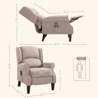 HOMCOM Vibration Massage Recliner Chair for Living Room with Heat,  Wingback Single Sofa, Modern Linen Fabric Push Back Reclining Chair with Footrest, Side Pocket, Dark Beige(m-3)