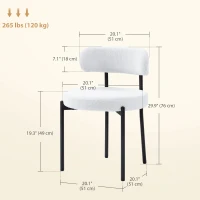 HOMCOM 2 Pieces Kitchen Chairs, Modern Dining Chairs w/ Berber Fleece Upholstery and Steel Legs for Living Room, Cream White(m-3)