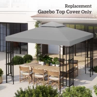 Outsunny 9.8' x 9.8' Square 2-Tier Gazebo Canopy Replacement Top Cover Outdoor Garden Sun Shade, Light Grey(m-7)