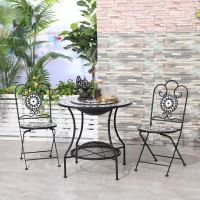 Outsunny 30" Outdoor Fire Pit Dining Table, 3-in-1 Round Wood Burning Fire Pit Bowl, Patio Ice Bucket with Storage Shelf, Spark Screen Cover for BBQ, Bonfire, Camping, Mosaic(m-10)