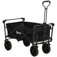 Outsunny Steel Frame Folding Garden Cart, Collapsible Wagon Cart with Removable Canopy, Telescopic Handle and Carrying Bag(m-2)