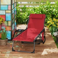 Outsunny Outdoor Folding Lounge Chair, Reclining Chaise Lounge Tanning Chair with Adjustable Back, Side Table, Headrest, Red(m-10)