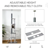 PawHut 89"-100" Floor to Ceiling Cat Tree 6-Tier Cat Climbing Tower Adjustable High with Scratching Post Board, Ramp, Cat Condo, Perch, Toy Ball, for Indoor Cat, Light Grey(m-6)