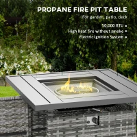 Outsunny Patio Furniture Set, Cushions, Sofa, Loveseat, Fire Pit Table, Gray(m-6)