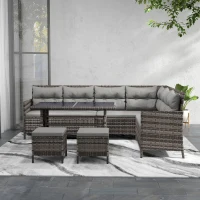 Outsunny 6pcs Outdoor Rattan Sofa Set Garden Wicker Sectional Couch Furniture Set with Dining Table and Chair Grey(m-11)