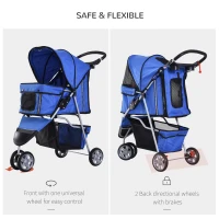PawHut 3 Wheels Foldable Dog Stroller with Storage Basket, Adjustable Canopy, Cupholder for Miniature and Small Dogs, Blue(m-5)