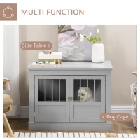 PawHut Wooden Dog Crate End Table, Dog Crate Furniture with Triple Doors, Puppy Crate for Small Dogs Indoor Use, Dark Gray(m-4)