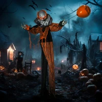 Outsunny 65" Life Size Outdoor Halloween Decorations Talking Circus Clown with A Balloon, Animated Prop with Sound and Motion Activated, Light Up Eyes, Laughter(m-2)