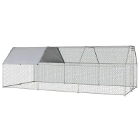 PawHut Large Chicken Coop Metal Chicken Run with Waterproof and Anti-UV Cover, Flat Shaped Walk-in Fence Cage Hen House for Outdoor and Yard Farm Use, 1.3" Tube Diameter, 9' x 18.5' x 6.5'(m-11)