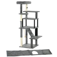 PawHut Cat Tree for Large Cats Adult, 58" Tall Cat Tree with Scratching Posts, Large Cat Tower for Indoor Cats with Bed, House, Toys, Grey(m-9)