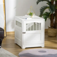 PawHut Furniture Style Dog Crate, Wooden End Table Pet Kennel with Lockable Door for Small Medium Dog Indoor Puppy Cage, White(m-10)