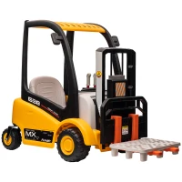 Qaba 12V Kids Ride on Forklift Car with Tent, 360° Rotation Electric Ride On Excavator w/ Liftable Fork and Pallet, Music(m-11)