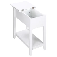 HOMCOM Flip Top End Table, Side Table with Storage Shelf and Cable Management, Narrow Nightstand for Living Room, Bedroom, White(m-2)