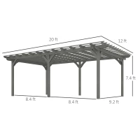 Outsunny 12' x 20' Outdoor Pergola, Wood Gazebo Grape Trellis with Stable Structure for Climbing Plant Support, Gray(m-3)