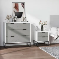 HOMCOM Bedside Table with 2 Drawer Storage Unit, Unique Shape Nightstand with Metal Base for Bedroom(m-7)