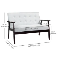 HOMCOM 44.5" 2 Seat Sofa for Bedroom, Modern Upholstered Loveseat with Button Tufted Back and Wood Legs, Cream White(m-3)