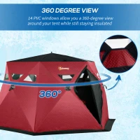 Outsunny 4 Person Insulated Ice Fishing Shelter, 360-Degree View, Pop-Up Portable Ice Fishing Tent with Carry Bag, Two Doors and Anchors for Low-Temp -22℉, Red(m-6)