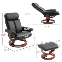 HOMCOM Recliner Chair with Ottoman, 360° Swivel Reclining Chair with Wood Base and Matching Footrest, Black(m-3)