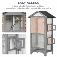 PawHut 60" Wooden Outdoor Bird Cage for Finches, Parakeet, Large Bird Cage with Removable Bottom Tray 4 Perch, Light Gray(m-6)