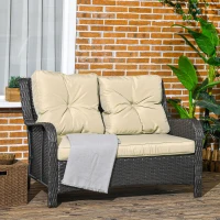 Outsunny 2-Seater Outdoor Sofa w/ 4" Thick Cushions, Outdoor Couch, Beige(m-10)