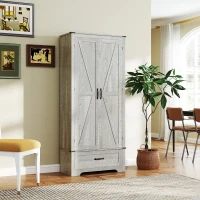 HOMCOM 72" Farmhouse Pantry Cabinet with Adjustable Shelves, Kitchen Pantry Cabinet with 2 Doors, Distressed Light Grey(m-1)