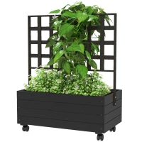 Outsunny Raised Garden Bed with Trellis and Wheels, Outdoor Planter Wooden Elevated Garden Bed for Garden, Patio, Balcony(m-1)