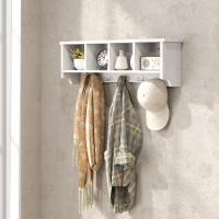 HOMCOM Coat Rack Wall Mount with Shelf, 28" Wall Coat Rack with 5 Hooks and 4 Compartments for Living Room, Entryway, White(m-6)