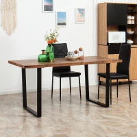 HOMCOM 63" Kitchen Table, Industrial Dining Table with Wave-edged Tabletop and Steel Legs for Up to 6 People, Rustic Brown(m-8)