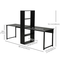 HOMCOM 2-Person Computer Desk with Storage Shelves, Double Study Table with Bookshelf, Writing Desk for Laptop, PC, Home Office Workstation, Black(m-3)