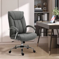 Vinsetto High Back Swivel Home Office Chair Task Ergonomic Linen Fabric Computer Chair, with Arm, Adjustable Height, Grey(m-8)