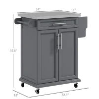 HOMCOM Kitchen Island on Wheels, Rolling Kitchen Cart with Stainless Steel Countertop, Drawer, Towel Rack and Spice Rack, Utility Storage Trolley, Gray(m-3)