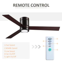 HOMCOM Mount Ceiling Fan with Light, Modern Indoor LED Lighting Fan with Remote Controller, for Bedroom, Living Room, Brown(m-7)