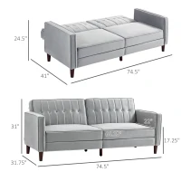 HOMCOM 3 Seater Sofa Bed with Reclining Split Back & Rubber Wood Legs, Light Gray(m-3)