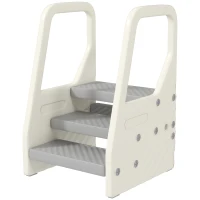 Qaba Adjustable Height Toddler Step Stool with Handle & Foot Pads, Grey(m-2)
