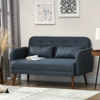 HOMCOM 53" 2 Seat Sofa, Modern Love Seats Furniture, Upholstered 2 Seater Couch with Throw Cushions, Solid Wood Frame, Blue(m-8)