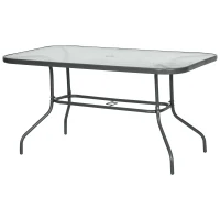 Outsunny Metal Garden Dining Table with Umbrella Hole, Outdoor Patio Table with Tempered Glass Top, 55" x 31.5"(m-11)