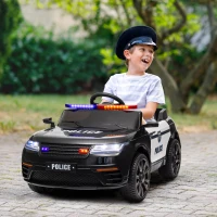 Qaba 12V Kids Electric Police Car w/ Remote Control, Spring Suspension, Transport Wheel, Siren, Music, Light, Horn, Black(m-1)