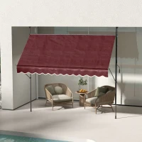 Outsunny 10' x 4' Manual Retractable Awning, Non-Screw Freestanding Patio Awning, UV Resistant, for Window or Door, Wine Red(m-8)