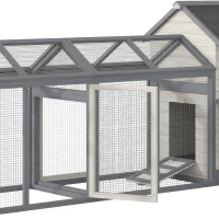 PawHut 100" Chicken Coop Wooden Chicken House Large Rabbit Hutch Poultry Cage Backyard with Double Run, Nesting Box, Gray(m-8)