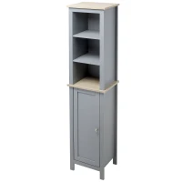 kleankin Tall Bathroom Storage Cabinet with 3 Tier Shelf, Door, Free Standing Linen Tower, Slim Side Organizer, Grey(m-11)