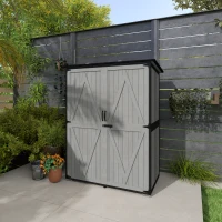 Outsunny Wood Storage Shed, Outdoor Garden Shed with Asphalt Roof, 2 Shelves, Lockable Doors and Adjustable Feet, Gray(m-9)