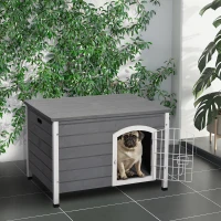 PawHut 31" Folding Dog House, Portable Pet Crate Kennel, Wooden Wire Cage for Miniature and Small Sized Dogs with Lockable Doors Open Top Removable Tray, Grey(m-1)